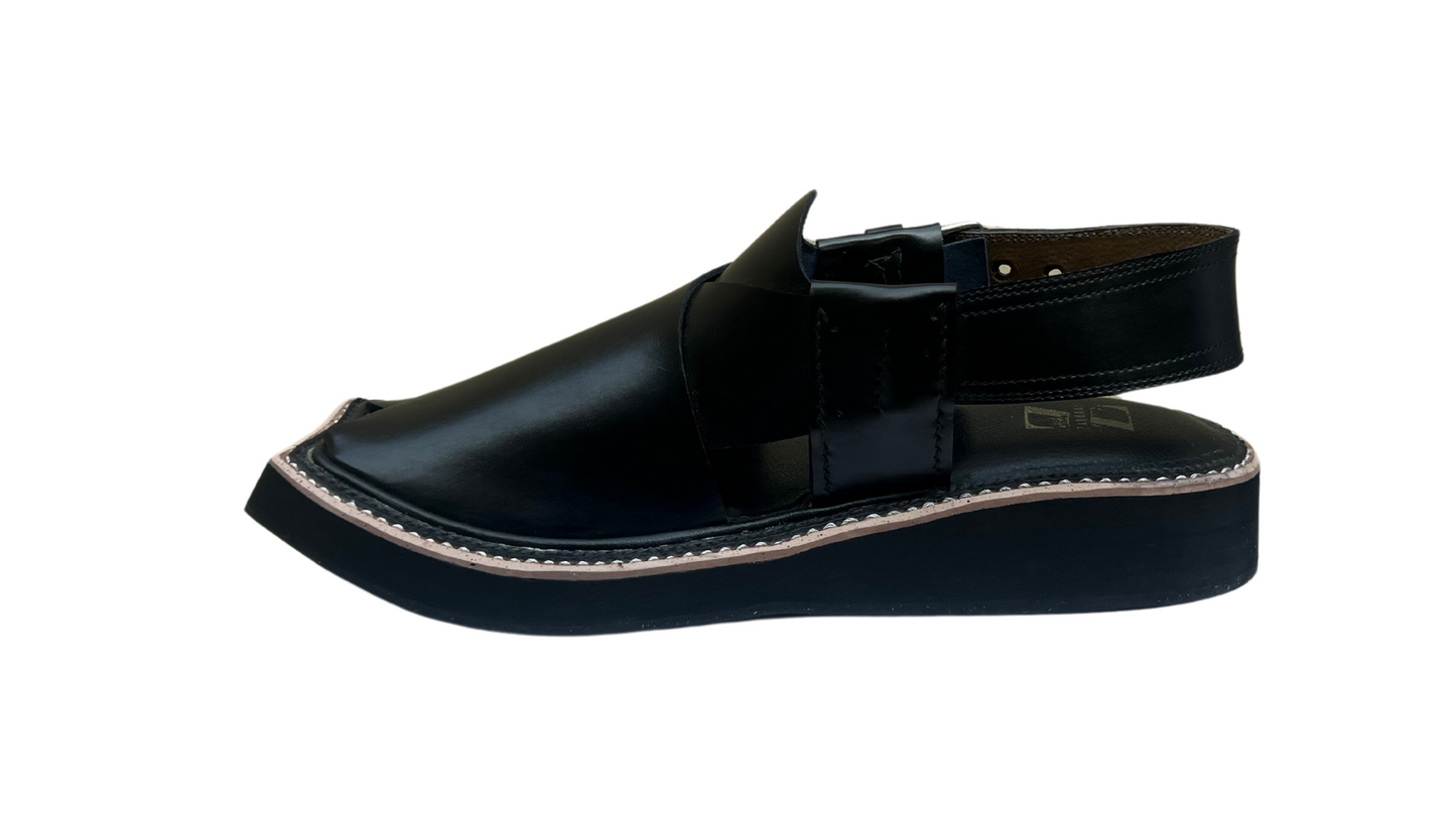 Kaptaan Trendy Jet Black Peshawri Chappal #KN01