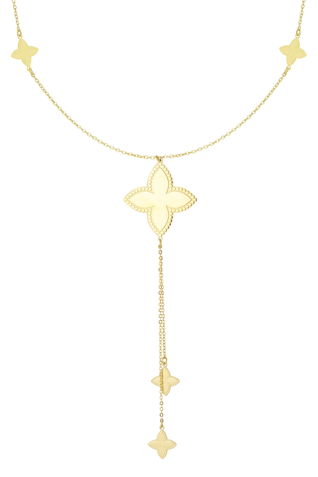 long necklace with various clover charms