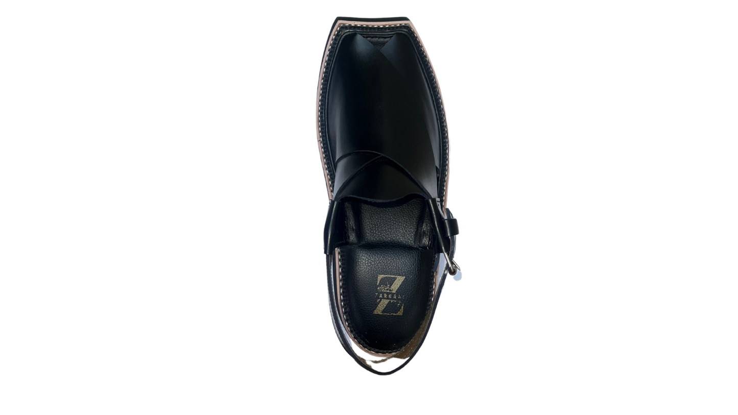 Kaptaan Trendy Jet Black Peshawri Chappal #KN01